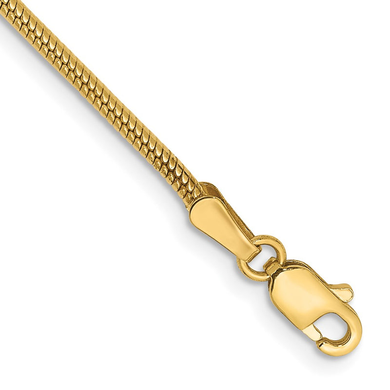 14K Yellow Gold 1.6mm Round Snake Lobster Clasp Chain Bracelet