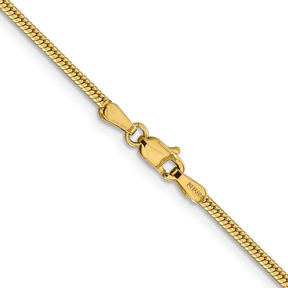 14K Yellow Gold 1.85mm Round Snake Lobster Clasp Chain Necklace
