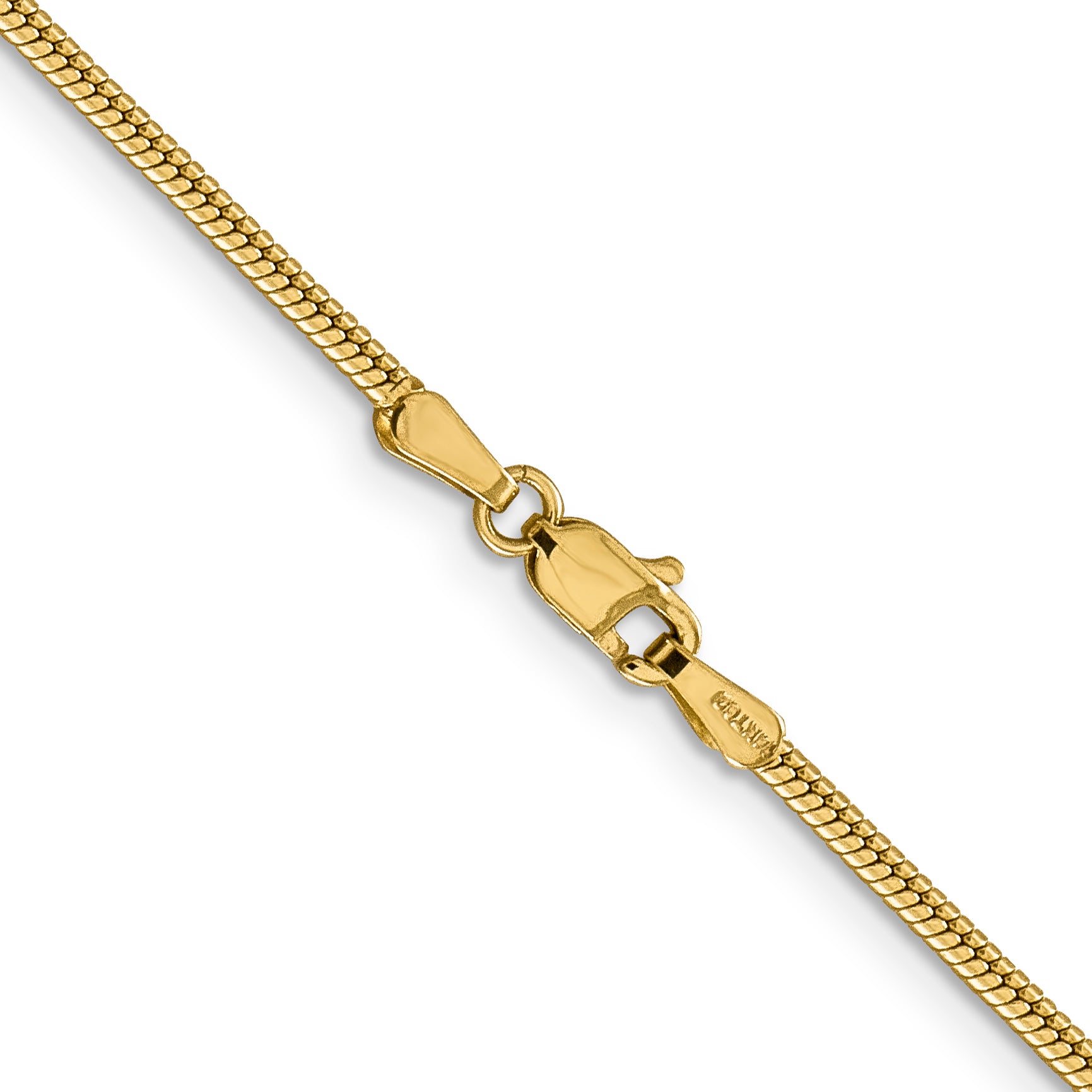 14K Yellow Gold 30 Inch 1.85mm Round Snake Lobster Clasp Chain