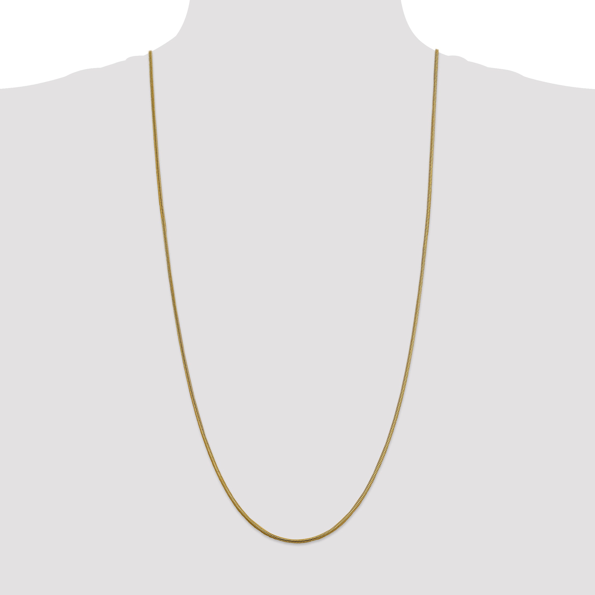 14K Yellow Gold 30 Inch 1.85mm Round Snake Lobster Clasp Chain
