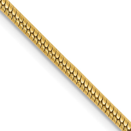 14K Yellow Gold 1.85mm Round Snake Lobster Clasp Chain Necklace
