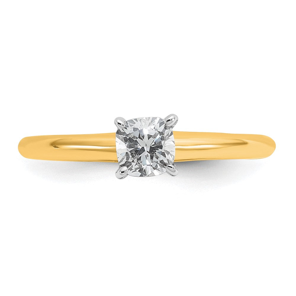 14K Two-Tone Gold Two-tone 1/2 carat Certified Lab Grown Diamond VS+ F+ Cushion Complete Solitiare Engagement Ring