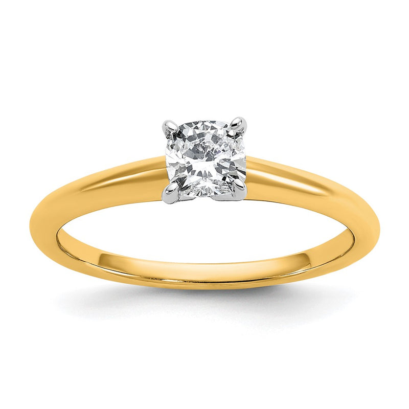 14K Two-Tone Gold Two-tone 1/2 carat Certified Lab Grown Diamond VS+ F+ Cushion Complete Solitiare Engagement Ring