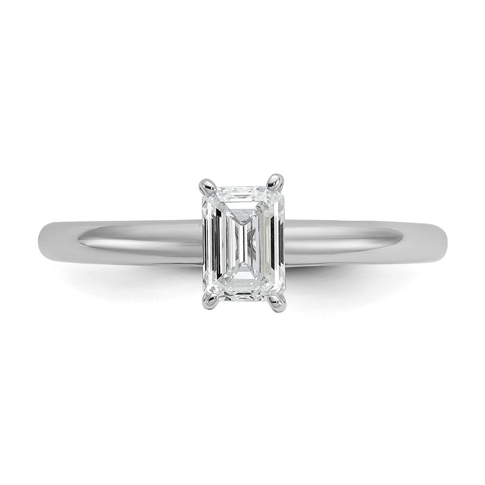 14K White Gold 1/2 carat Certified Lab Grown Diamond VS+ F+ Emerald Solitaire Complete Engagement Ring