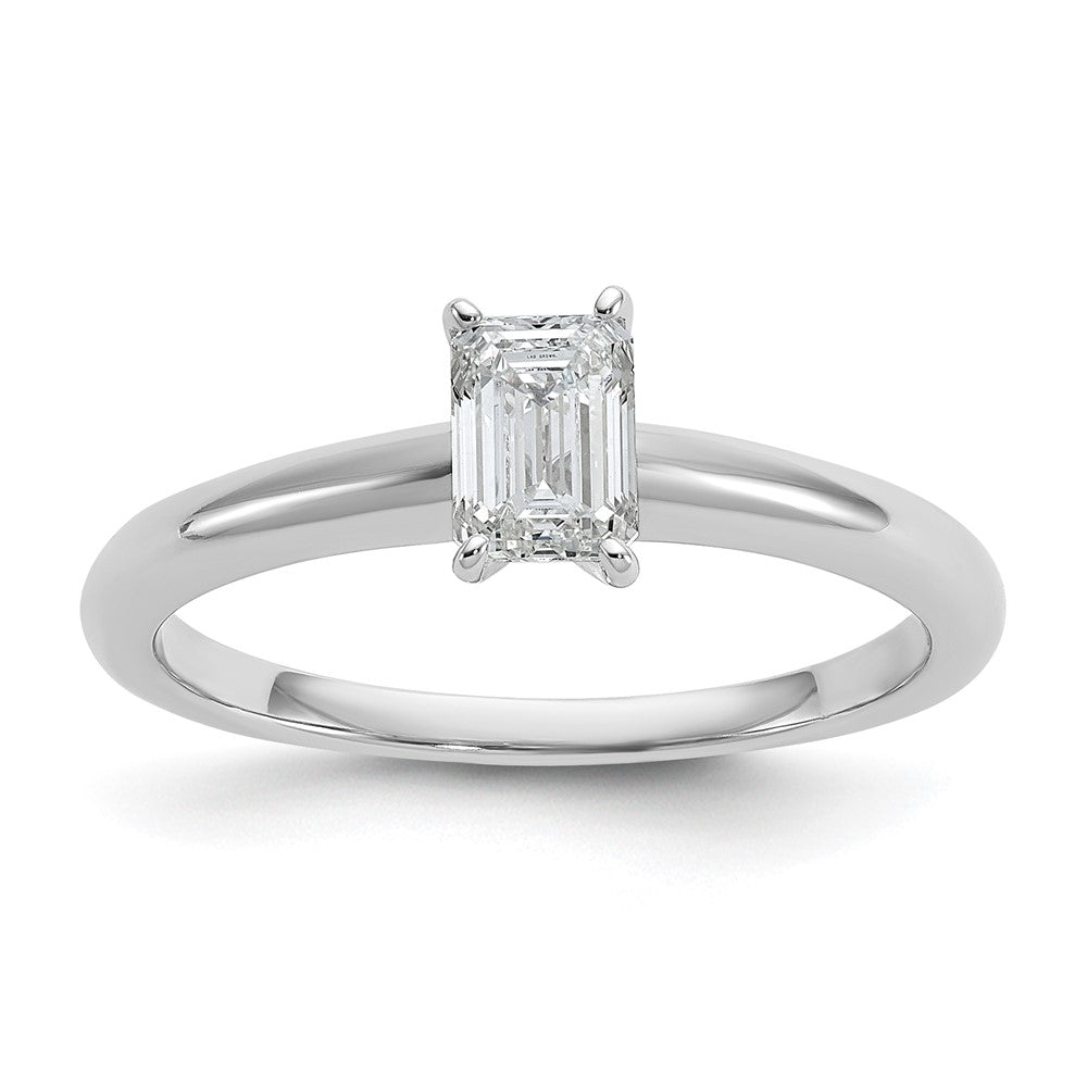 14K White Gold 1/2 carat Certified Lab Grown Diamond VS+ F+ Emerald Solitaire Complete Engagement Ring