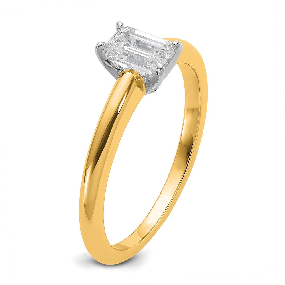 14K Two-Tone Gold Two-tone 1/2 carat Certified Lab Grown Diamond VS+ F+ Emerald Solitaire Complete Engagement Ring
