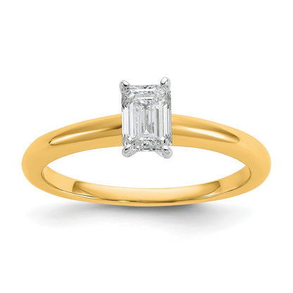 14K Two-Tone Gold Two-tone 1/2 carat Certified Lab Grown Diamond VS+ F+ Emerald Solitaire Complete Engagement Ring