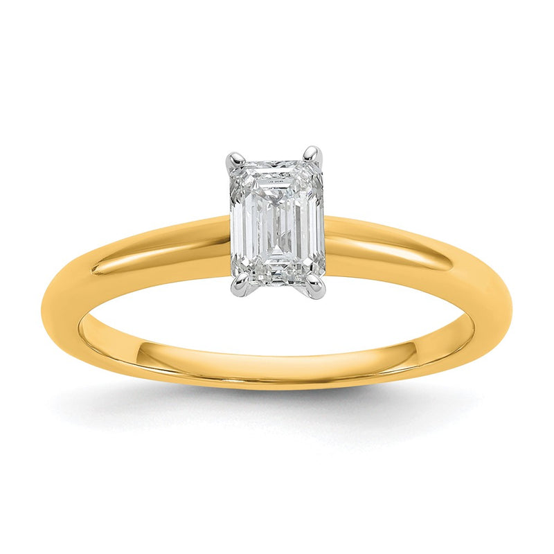 14K Two-Tone Gold Two-tone 1/2 carat Certified Lab Grown Diamond VS+ F+ Emerald Solitaire Complete Engagement Ring