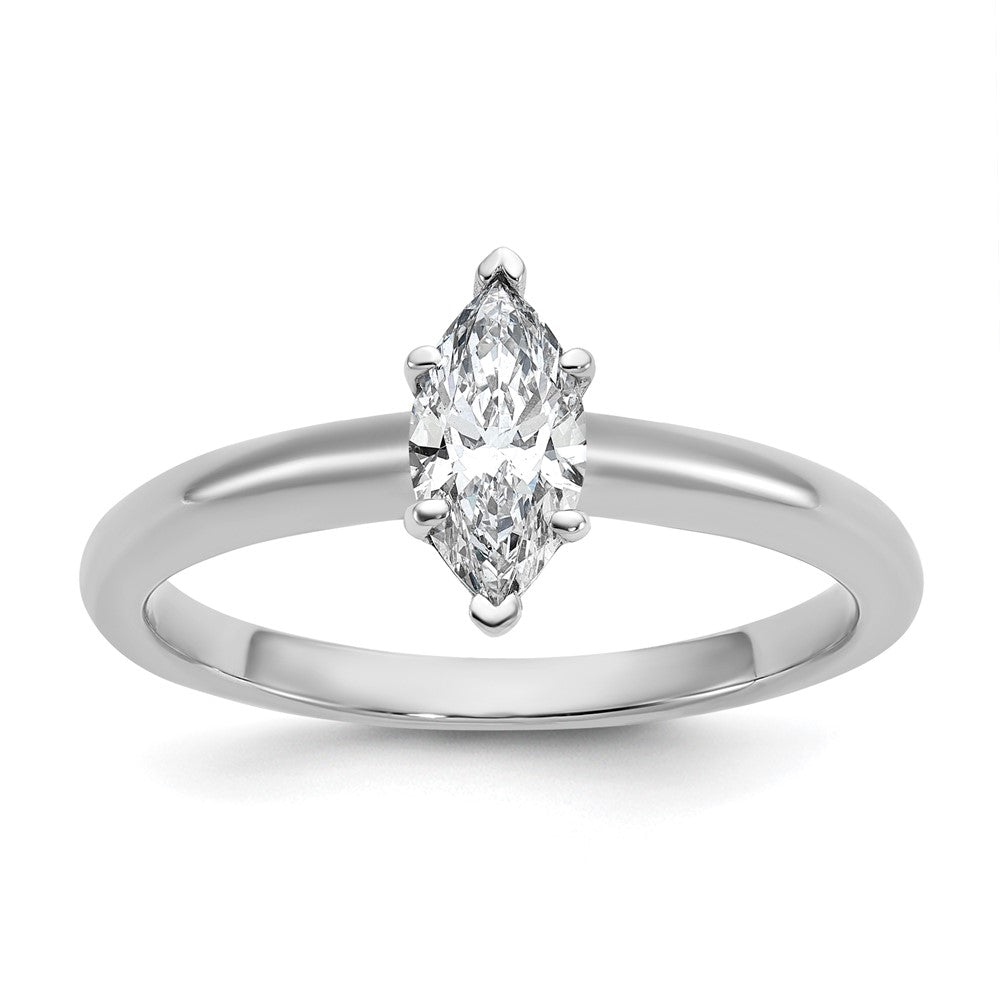 14K White Gold 1/2 carat Lab Grown Diamond VS+ F+ Marquise Solitaire Complete Engagement Ring