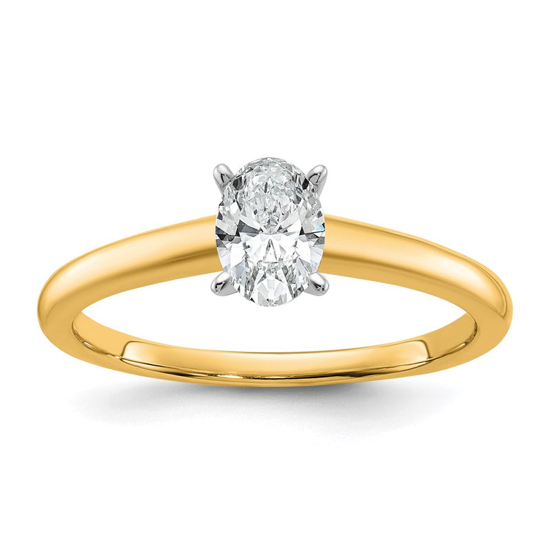 14K Two-Tone Gold 1/2 carat Certified Lab Grown Diamond VS+ F+ Oval Complete Solitaire Engagement Ring