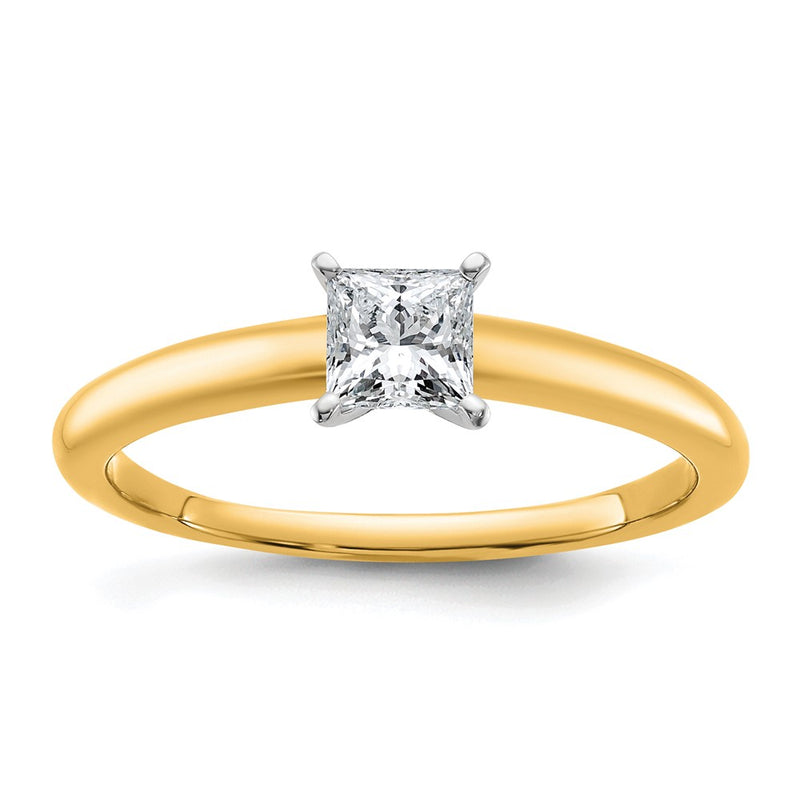 14K Two-Tone Gold Two-tone 1/2 carat Certified Lab Grown Diamond VS+ F+ Princess Complete Solitaire Engagement Ring