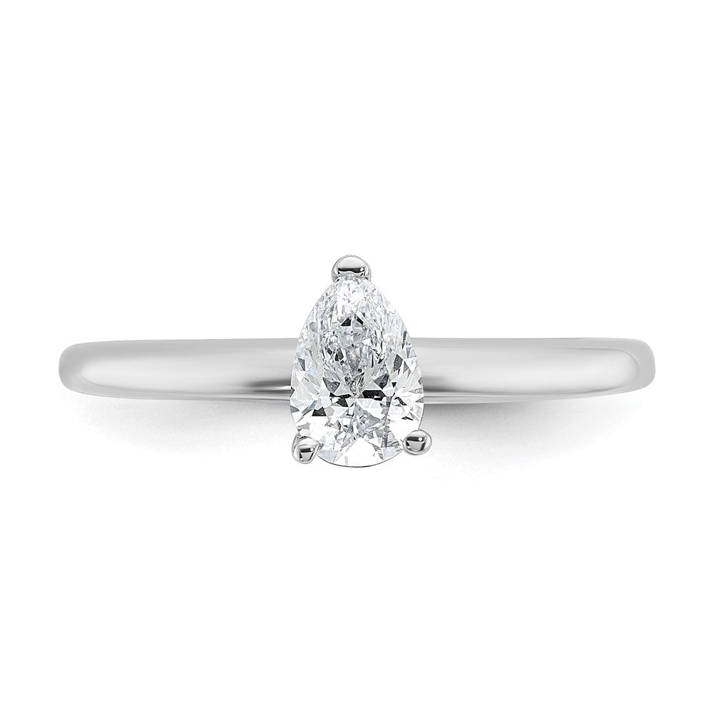 14K White Gold 1/2 carat Certified Lab Grown Diamond VS+ F+ Pear Solitaire Complete Engagement Ring