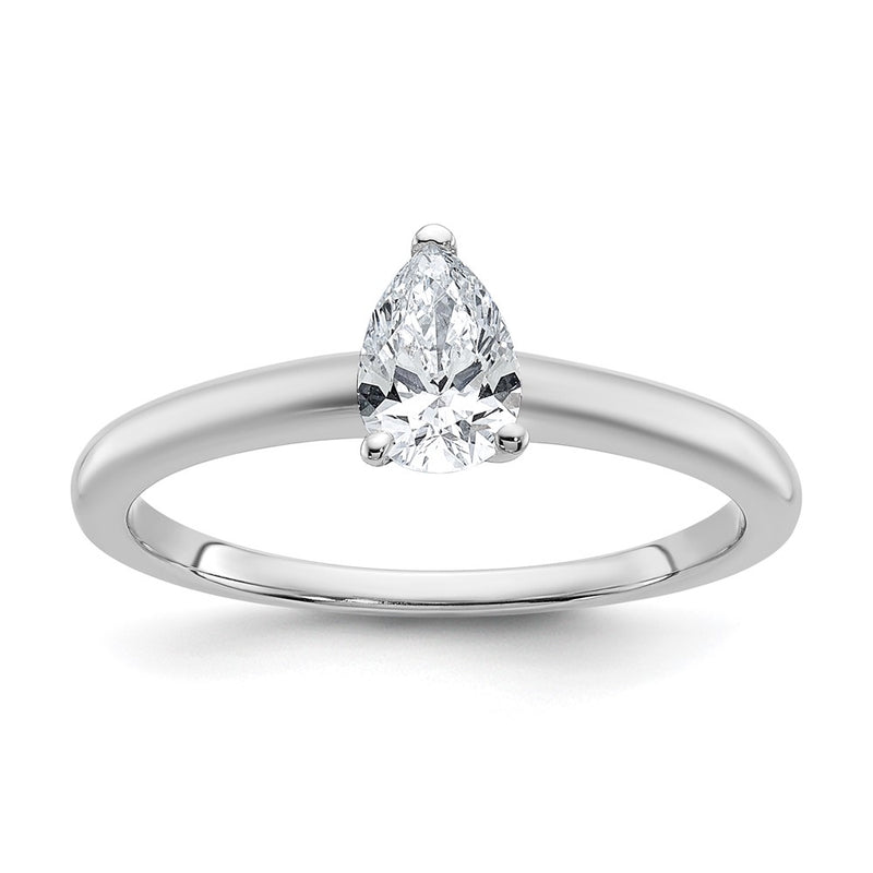 14K White Gold 1/2 carat Certified Lab Grown Diamond VS+ F+ Pear Solitaire Complete Engagement Ring