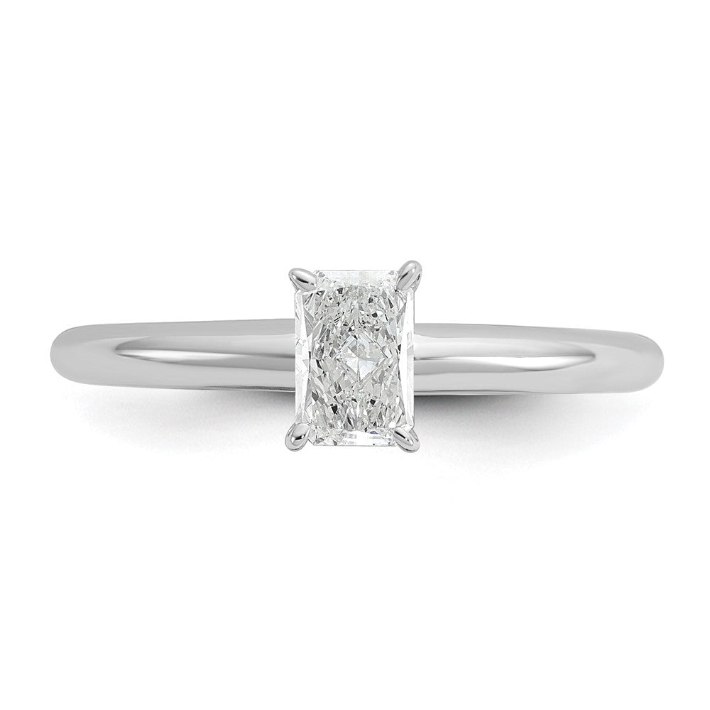 14K White Gold 1/2 carat Lab Grown Diamond VS+ F+ Radiant Solitaire Complete Engagement Ring