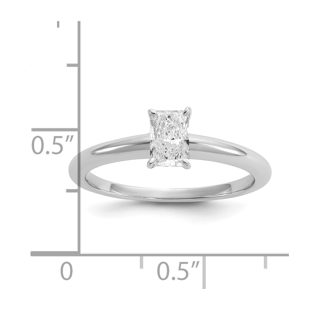 14K White Gold 1/2 carat Lab Grown Diamond VS+ F+ Radiant Solitaire Complete Engagement Ring