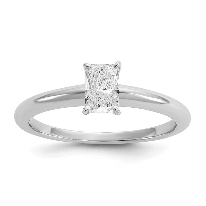 14K White Gold 1/2 carat Lab Grown Diamond VS+ F+ Radiant Solitaire Complete Engagement Ring