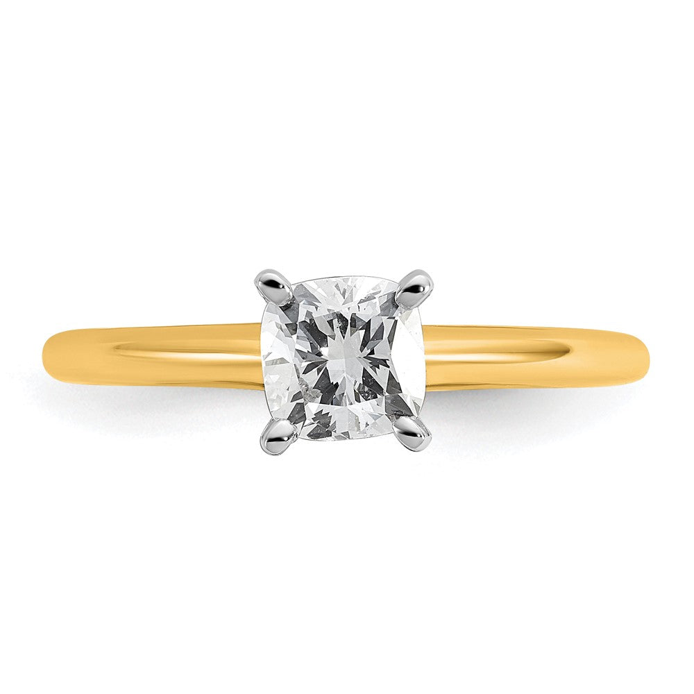 14K Two-Tone Gold Two-tone 3/4 carat Certified Lab Grown Diamond VS+ F+ Cushion Complete Solitaire Engagement Ring