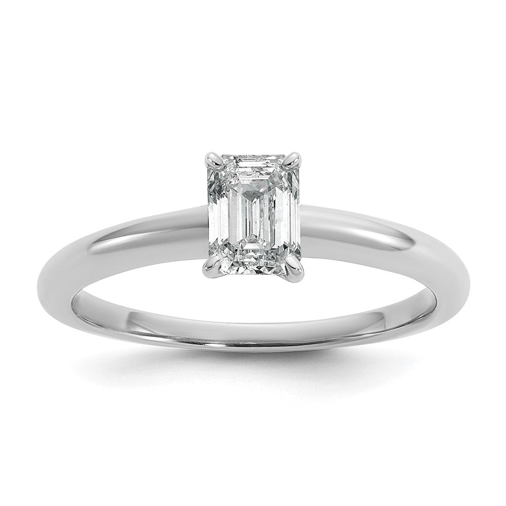 14K White Gold 3/4 carat Certified Lab Grown Diamond VS+ F+ Emerald Solitaire Complete Engagement Ring