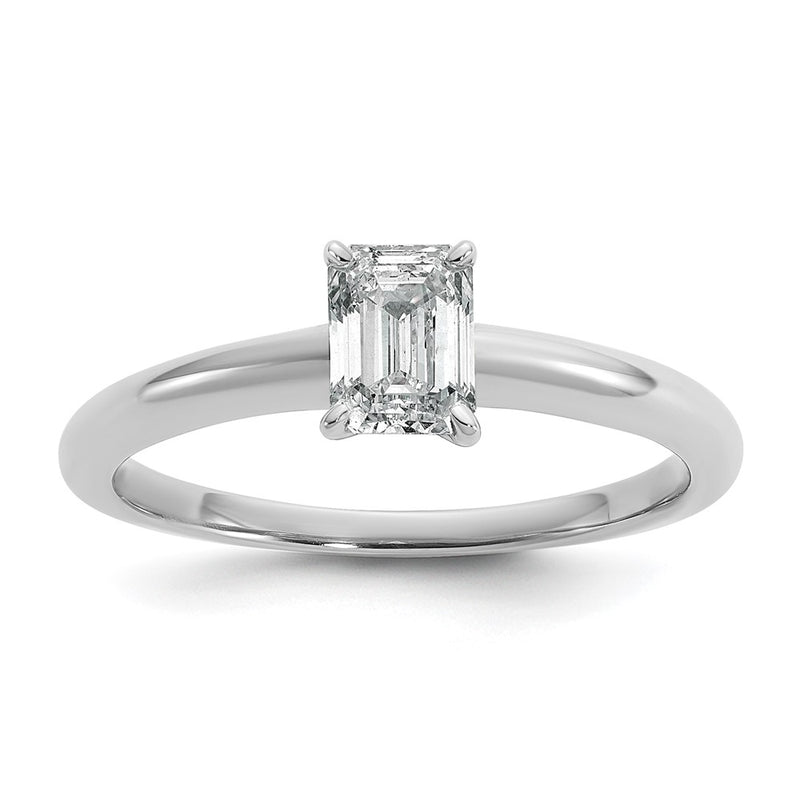 14K White Gold 3/4 carat Certified Lab Grown Diamond VS+ F+ Emerald Solitaire Complete Engagement Ring