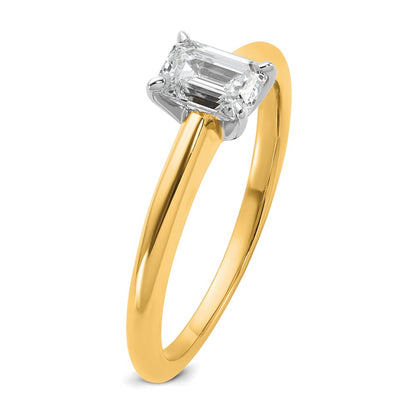 14K Two-Tone Gold Two-tone 3/4 carat Certified Lab Grown Diamond VS+ F+ Emerald Solitaire Complete Engagement Ring