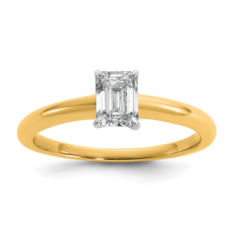 14K Two-Tone Gold Two-tone 3/4 carat Lab Grown Diamond VS+ F+ Emerald Solitaire Complete Engagement Ring