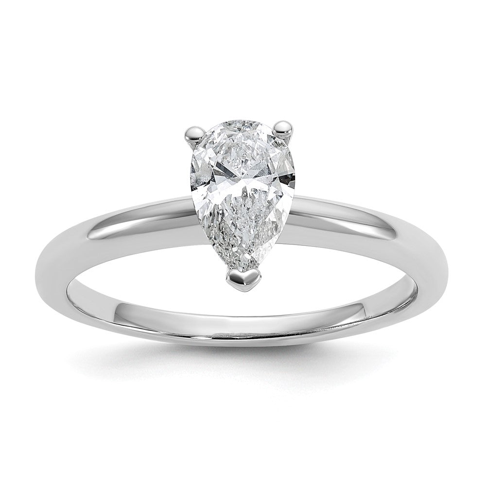 14K White Gold 3/4 carat Lab Grown Diamond VS+ F+ Pear Solitaire Complete Engagement Ring