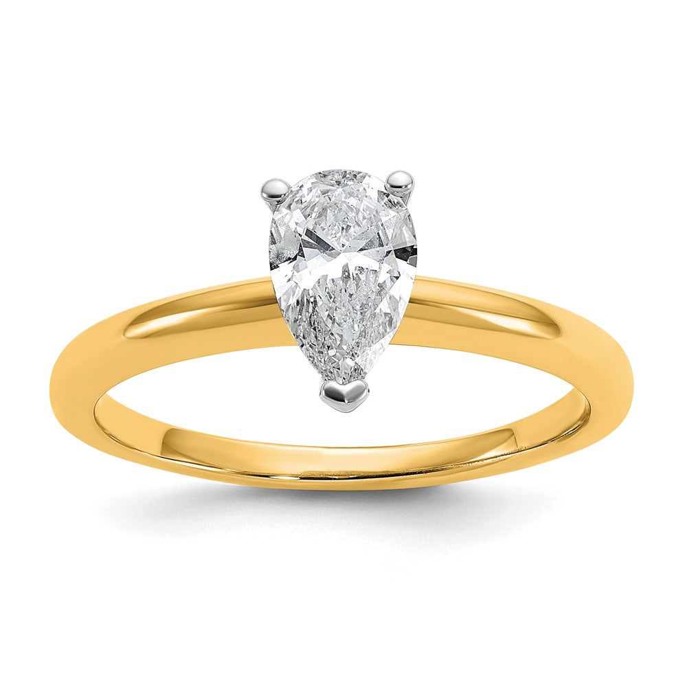 14K Two-Tone Gold Two-tone 3/4 carat Certified Lab Grown Diamond VS+ F+ Pear Solitaire Complete Engagement Ring