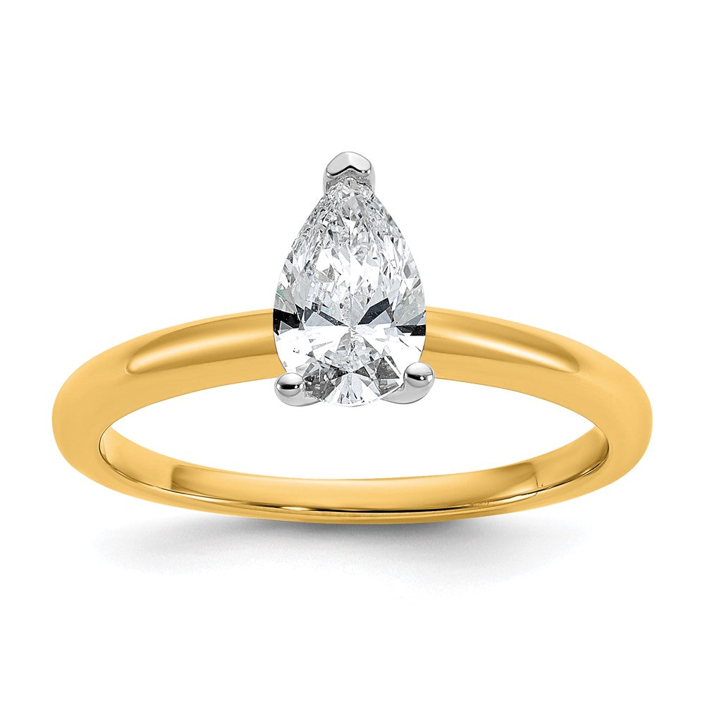 14K Two-Tone Gold Two-tone 3/4 carat Certified Lab Grown Diamond VS+ F+ Pear Solitaire Complete Engagement Ring