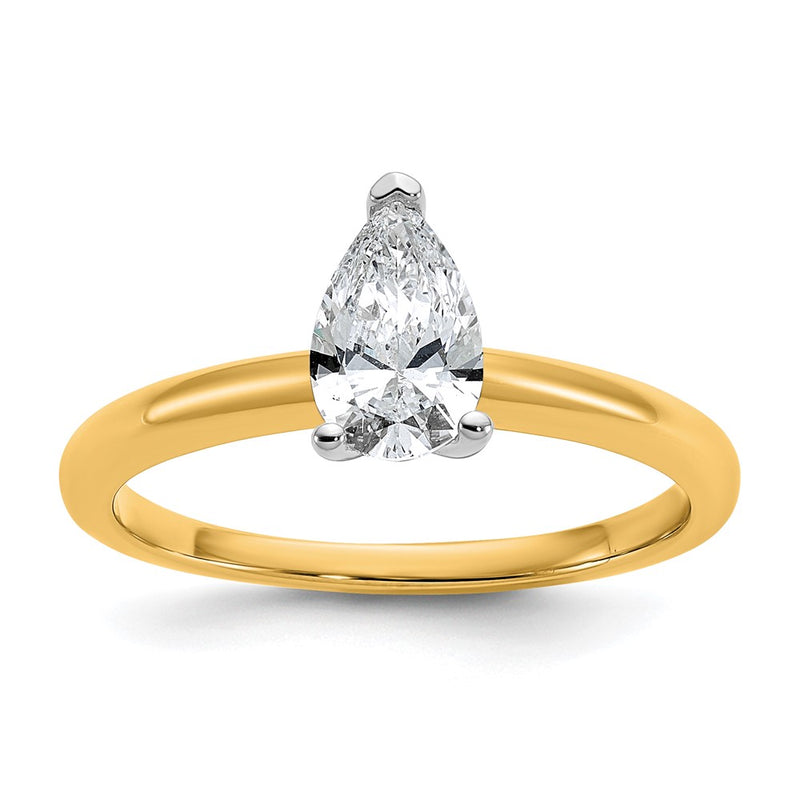 14K Two-Tone Gold Two-tone 3/4 carat Certified Lab Grown Diamond VS+ F+ Pear Solitaire Complete Engagement Ring