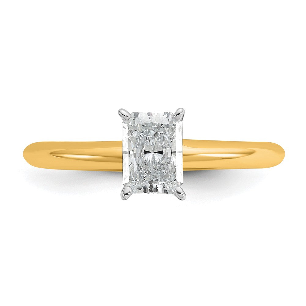 14K Two-Tone Gold Two-tone 3/4 carat Certified Lab Grown Diamond VS+ F+ Radiant Solitaire Complete Engagement Ring