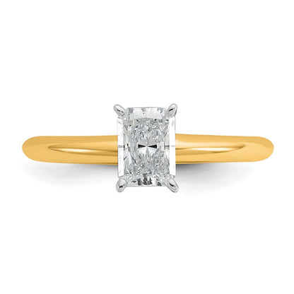 14K Two-Tone Gold Two-tone 3/4 carat Certified Lab Grown Diamond VS+ F+ Radiant Solitaire Complete Engagement Ring