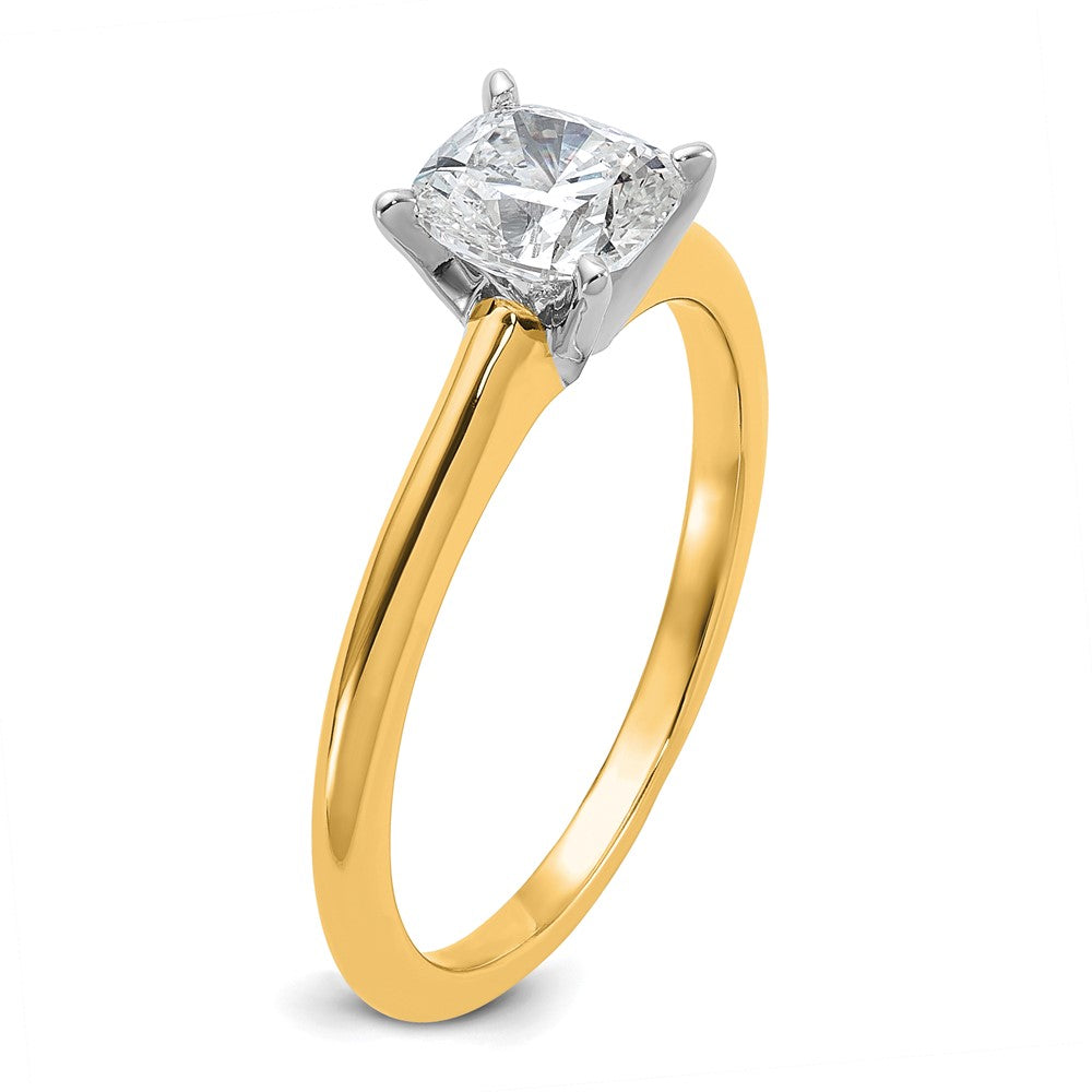 14K Two-Tone Gold Two-tone 1 carat Certified Lab Grown Diamond VS+ F+ Cushion Complete Solitaire Engagement Ring