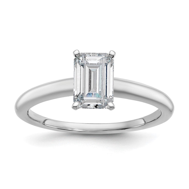 14K White Gold 1 carat Certified Lab Grown Diamond VS+ F+ Emerald Solitaire Complete Engagement Ring