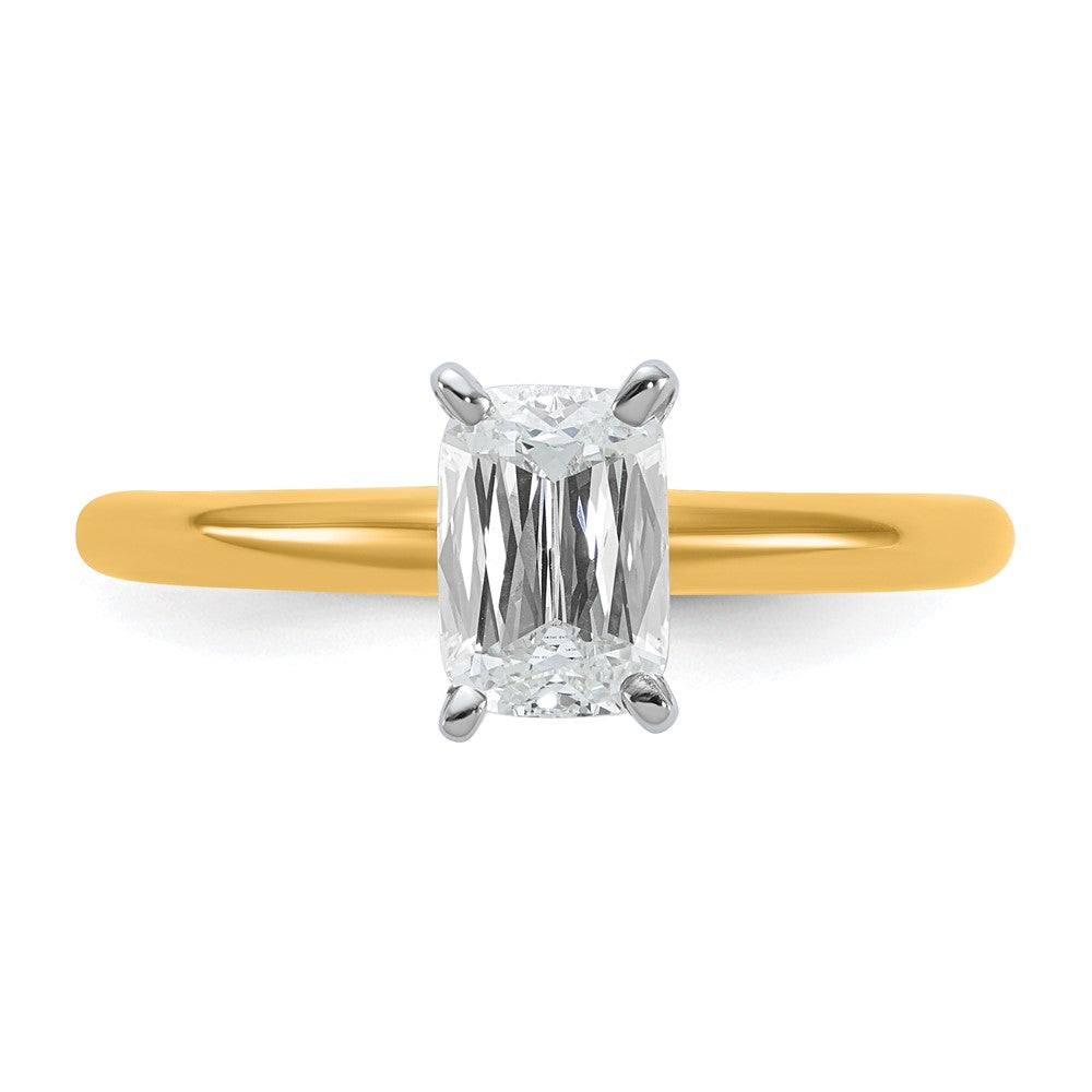 14k Two-tone 1 Ct. VS/SI+ G+ Lab Grown Diamond Ketan Cut Long Cushion Solitaire Engagement Ring