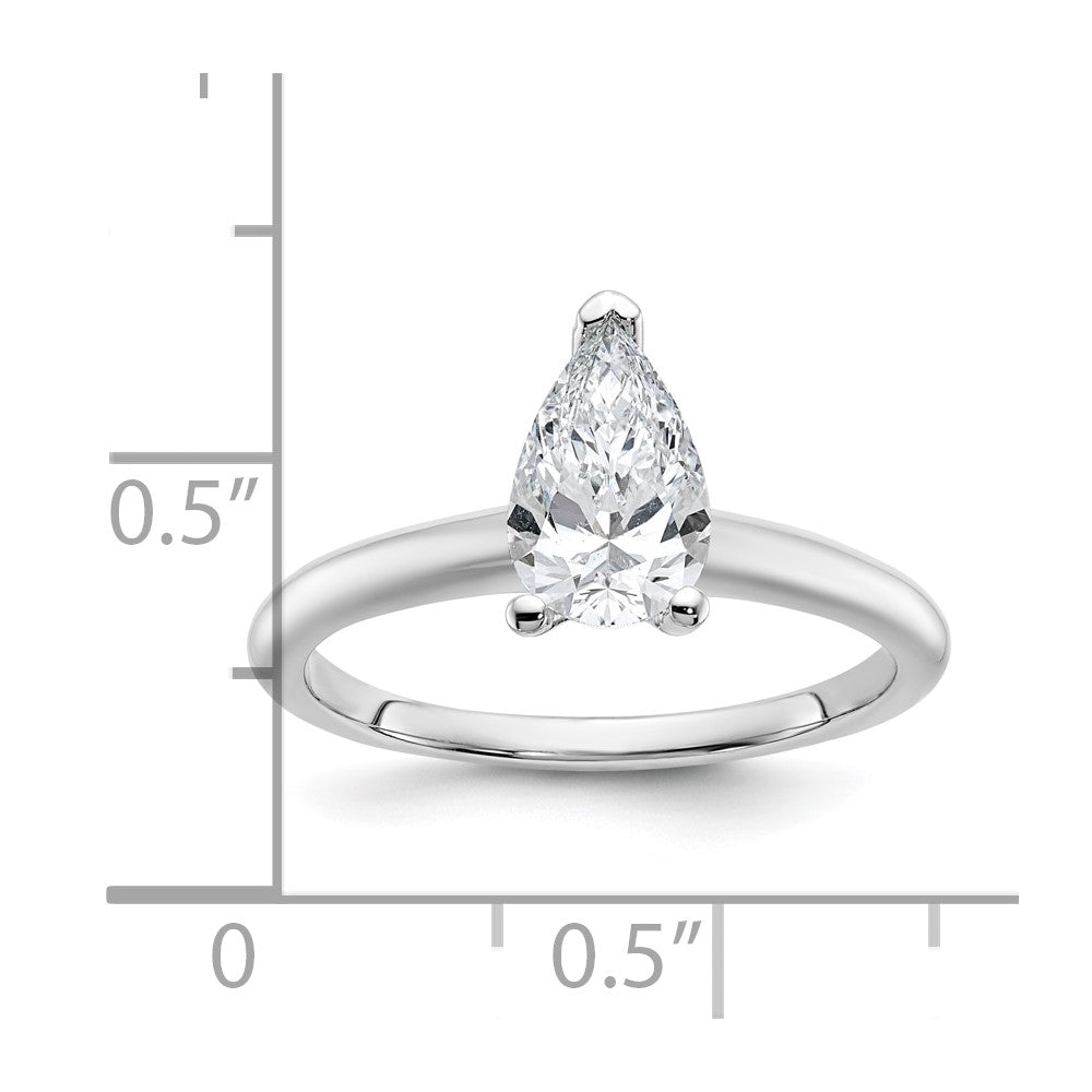 14K White Gold 1 carat Certified Lab Grown Diamond VS+ F+ Pear Solitaire Complete Engagement Ring