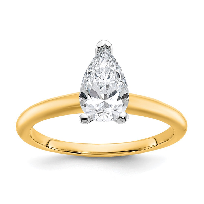 14K Two-Tone Gold Two-tone 1 carat Lab Grown Diamond VS+ F+ Pear Solitaire Complete Engagement Ring