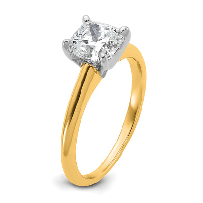 14k Two-tone 1 1/2 Ct. Lab Grown Diamond VS/SI+ G+ Cushion Solitare Engagement Ring