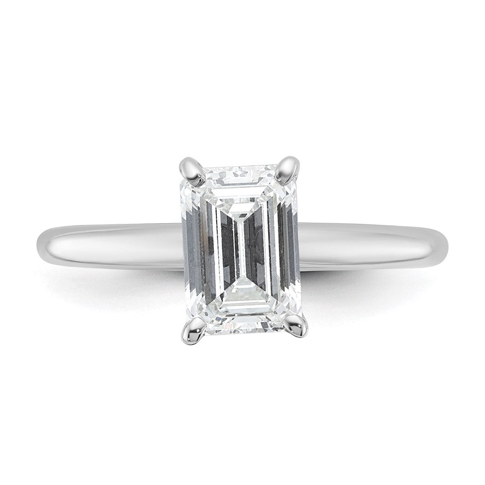 14K White Gold 1 1/2 carat Certified Lab Grown Diamond VS+ F+ Emerald Solitaire Complete Engagement Ring