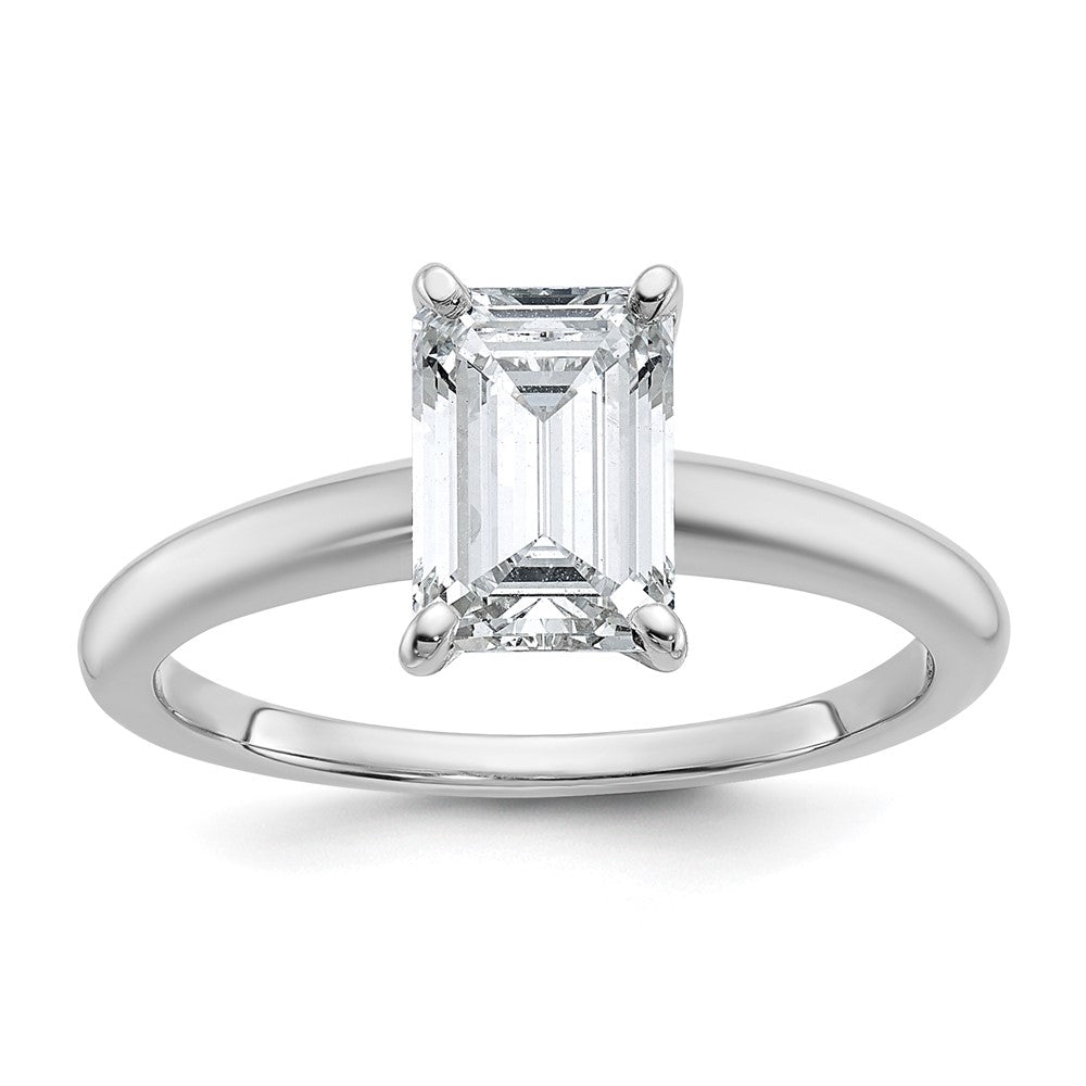 14K White Gold 1 1/2 carat Certified Lab Grown Diamond VS+ F+ Emerald Solitaire Complete Engagement Ring