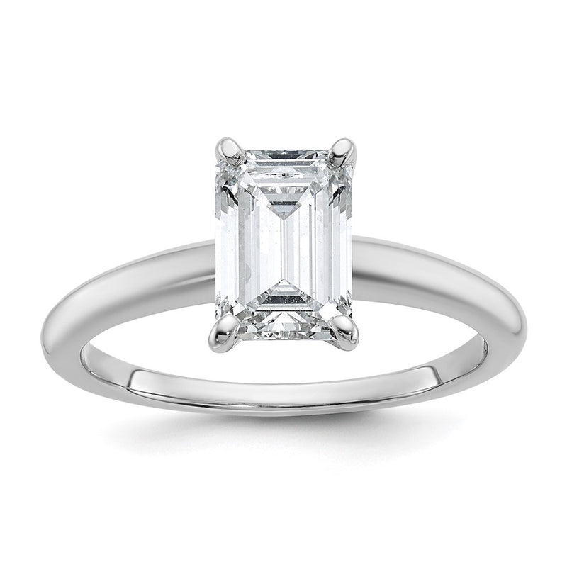 14K White Gold 1 1/2 carat Certified Lab Grown Diamond VS+ F+ Emerald Solitaire Complete Engagement Ring