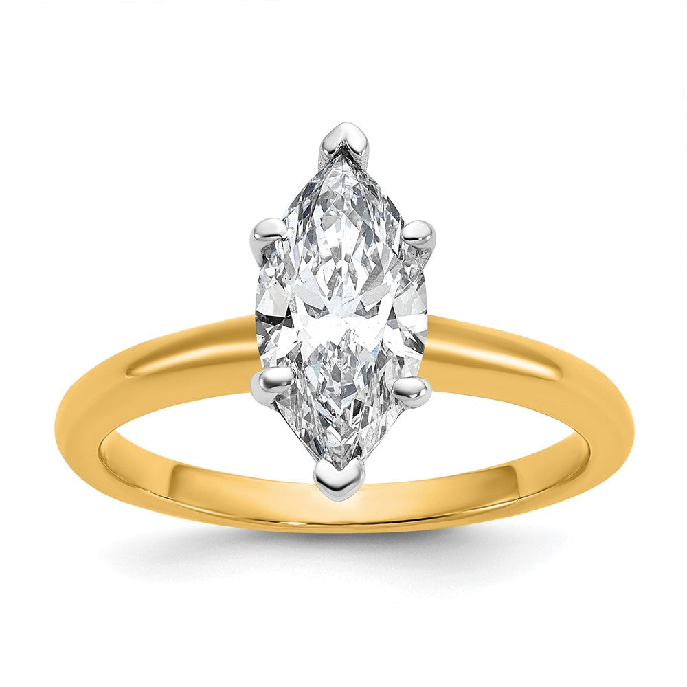 14K Two-Tone Gold Two-tone 1 1/2 carat Certified Lab Grown Diamond VS+ F+ Marquise Solitaire Complete Engagement Ring