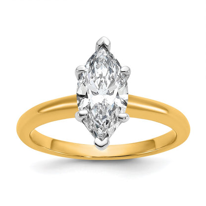 14K Two-Tone Gold Two-tone 1 1/2 carat Certified Lab Grown Diamond VS+ F+ Marquise Solitaire Complete Engagement Ring