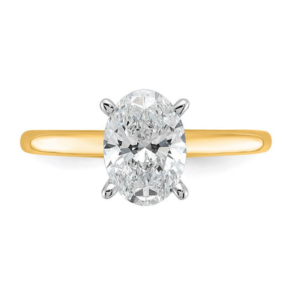 14K Two-Tone Gold 1 1/2 carat Lab Grown Diamond VS+ F+ Oval Complete Solitaire Engagement Ring