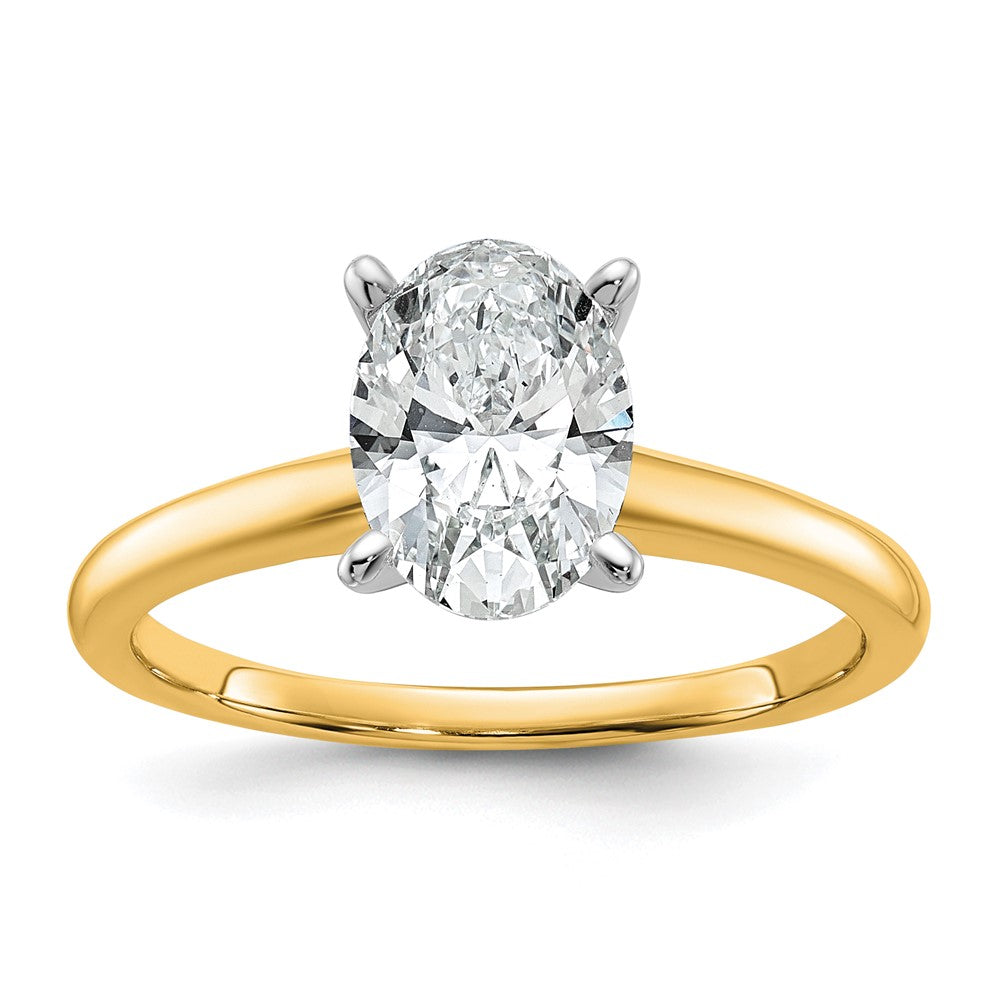 14K Two-Tone Gold 1 1/2 carat Certified Lab Grown Diamond VS+ F+ Oval Complete Solitaire Engagement Ring