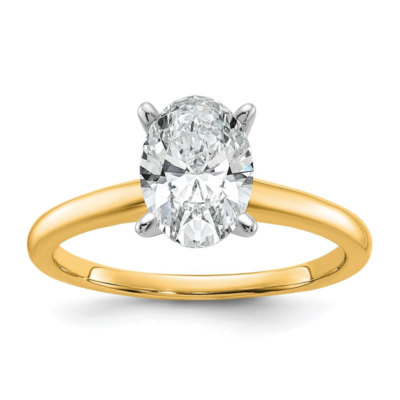 14K Two-Tone Gold 1 1/2 carat Certified Lab Grown Diamond VS+ F+ Oval Complete Solitaire Engagement Ring