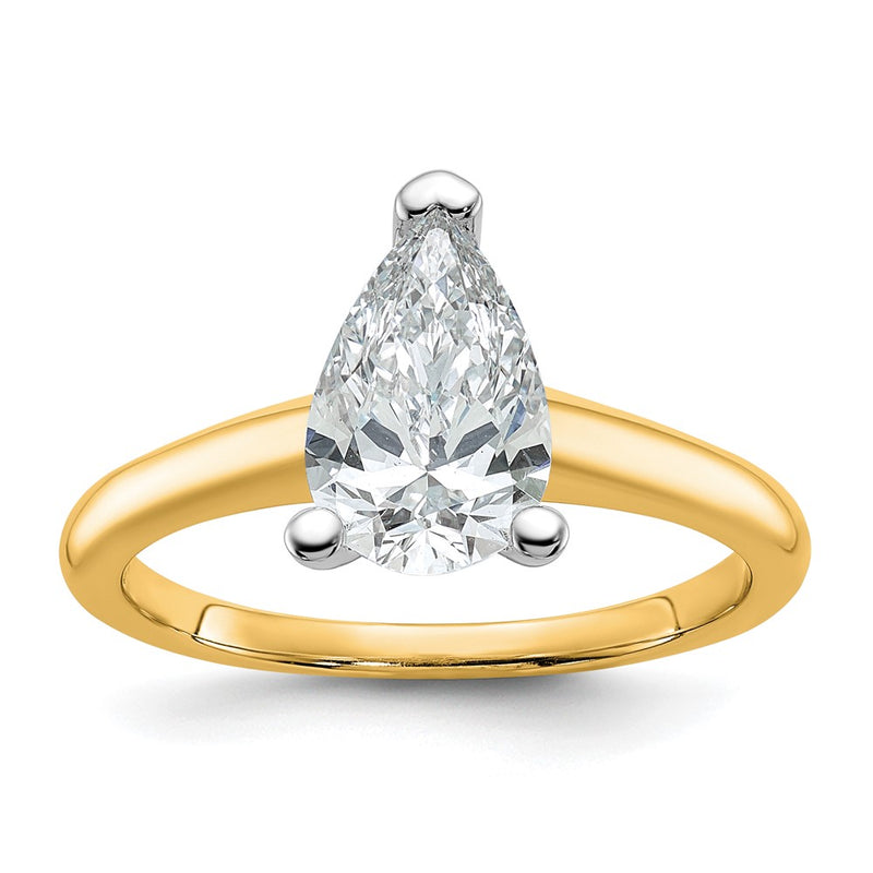 14K Two-Tone Gold Two-tone 1 1/2 carat Lab Grown Diamond VS+ F+ Pear Solitaire Complete Engagement Ring