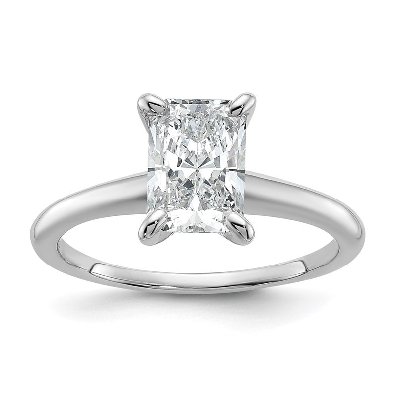 14K White Gold 1 1/2 carat Certified Lab Grown Diamond VS+ F+ Radiant Solitaire Complete Engagement Ring