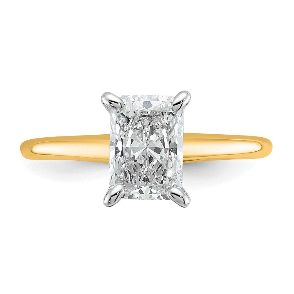 14K Two-Tone Gold Two-tone 1 1/2 carat Certified Lab Grown Diamond VS+ F+ Radiant Solitaire Complete Engagement Ring