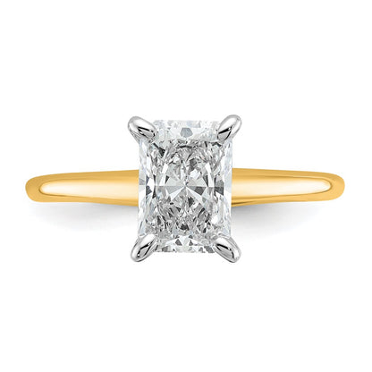 14K Two-Tone Gold Two-tone 1 1/2 carat Certified Lab Grown Diamond VS+ F+ Radiant Solitaire Complete Engagement Ring