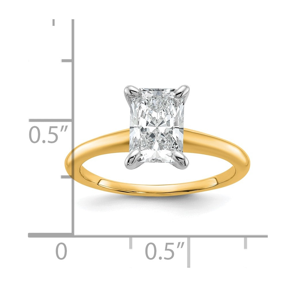14k Two-tone 1 1/2 Ct. Certified Lab Grown Diamond VS/SI+ G+ Radiant Solitare Engagement Ring